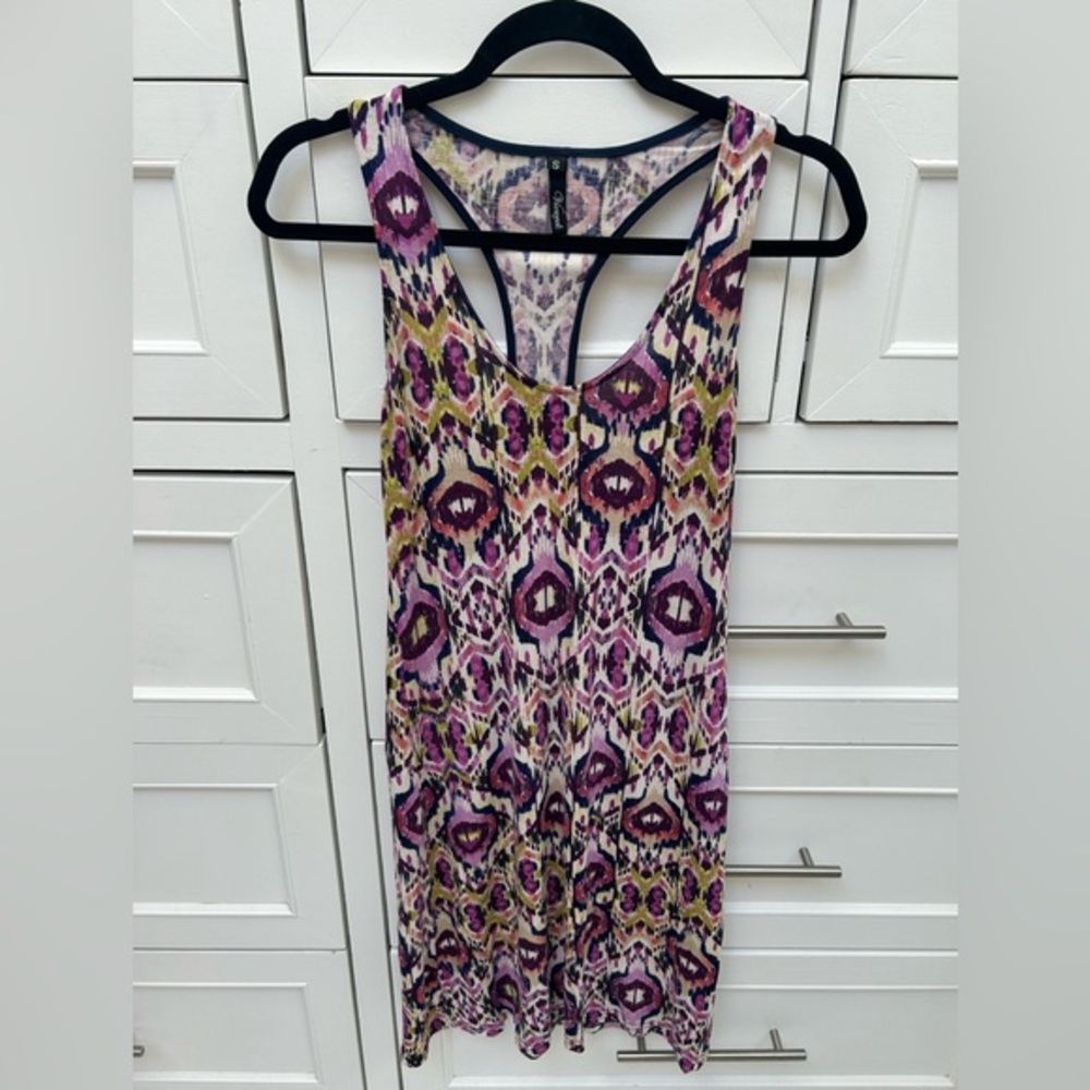 vierick Ikat-Print Racerback Maxi Dress in Navy Trim